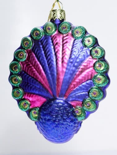 Vtg LAO-MAI Glitter Hand Decorated Peacock Multicolor Glass Christmas Ornament - Thumbnail 6