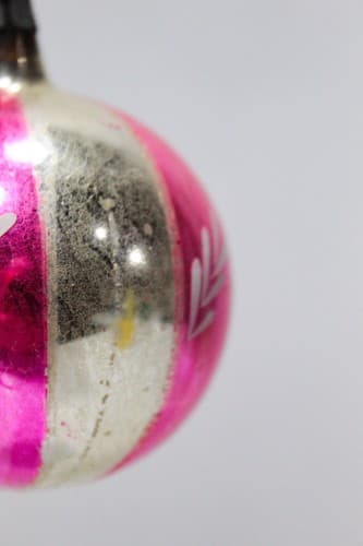 Antique Mercury Poland Hand Decorated Glass Ball Pink Floral Christmas Ornament - Thumbnail 3