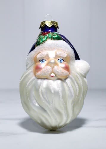 Vintage SPF Glass Santa Head Blue Hat Christmas Ornament - Thumbnail 2