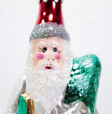 Vtg Made In POLAND Hand Painted Santa w/ Presents Glass Christmas Ornament - Thumbnail 2