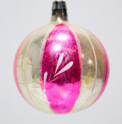 Antique Mercury Poland Hand Decorated Glass Ball Pink Floral Christmas Ornament - Thumbnail 4