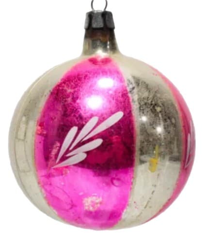 Antique Mercury Poland Hand Decorated Glass Ball Pink Floral Christmas Ornament - Image 1