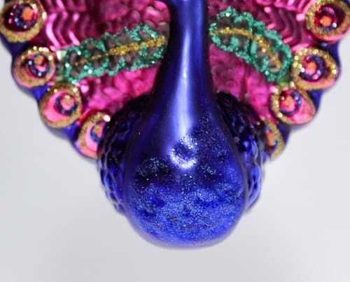 Vtg LAO-MAI Glitter Hand Decorated Peacock Multicolor Glass Christmas Ornament - Thumbnail 3