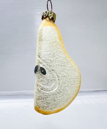 Vintage Germany Pear Fruit Wedge Christmas Glass Ornament - Thumbnail 4