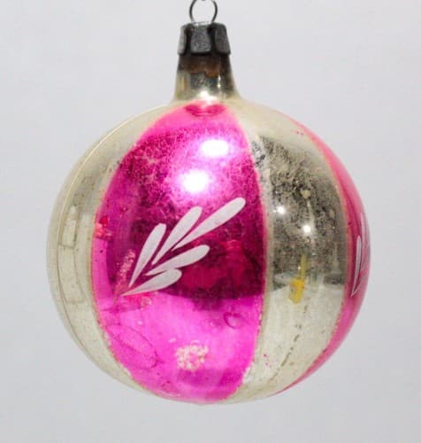 Antique Mercury Poland Hand Decorated Glass Ball Pink Floral Christmas Ornament - Thumbnail 6