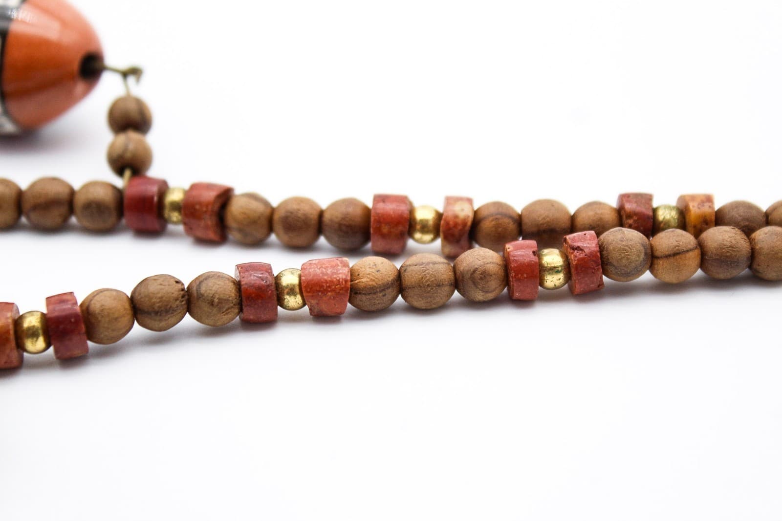 Vintage Tribal Style Hand Painted Ceramic & Wood Bead Statement Necklace - Thumbnail 3
