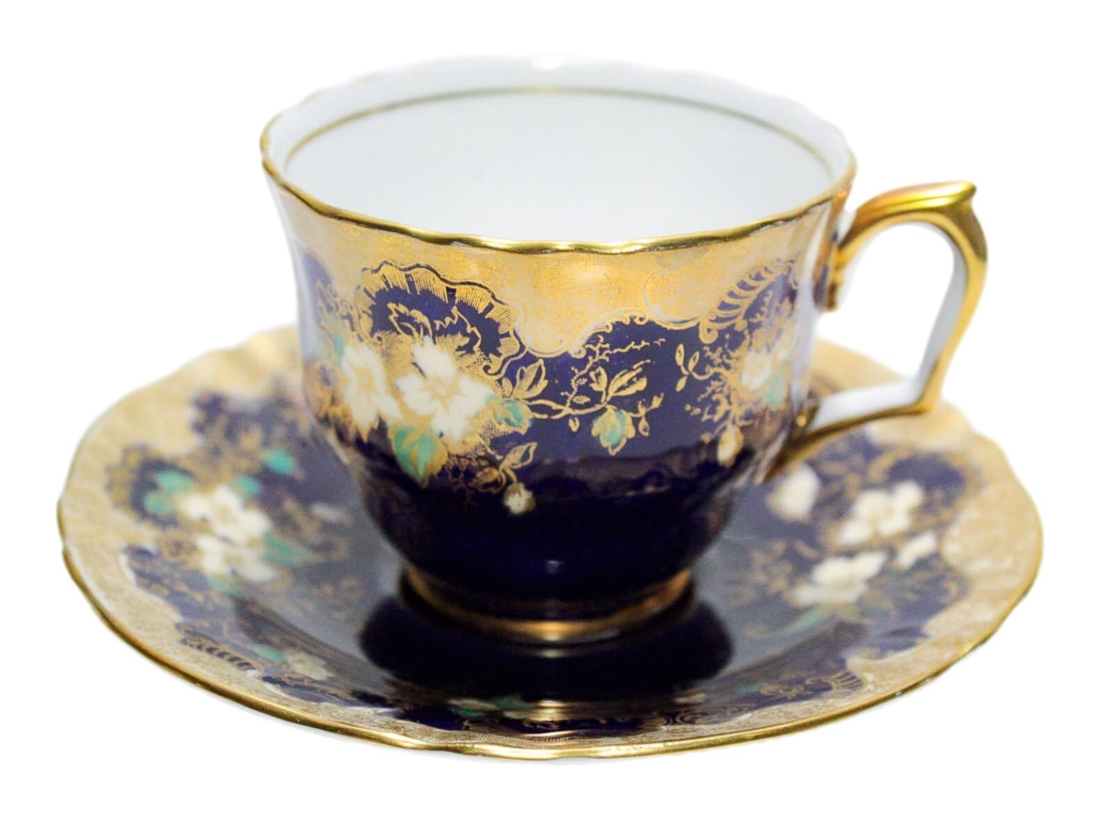 CROWN STAFFORDSHIRE Antique England Fine Bone China Cobalt Floral Cup & Saucer - Image 1