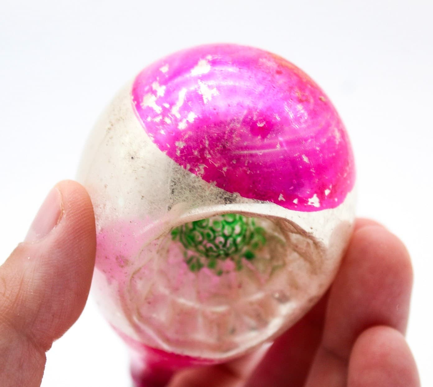 Vtg Made In Poland Mercury Glass Pink Silver Indent Reflector Teardrop Ornament - Thumbnail 6