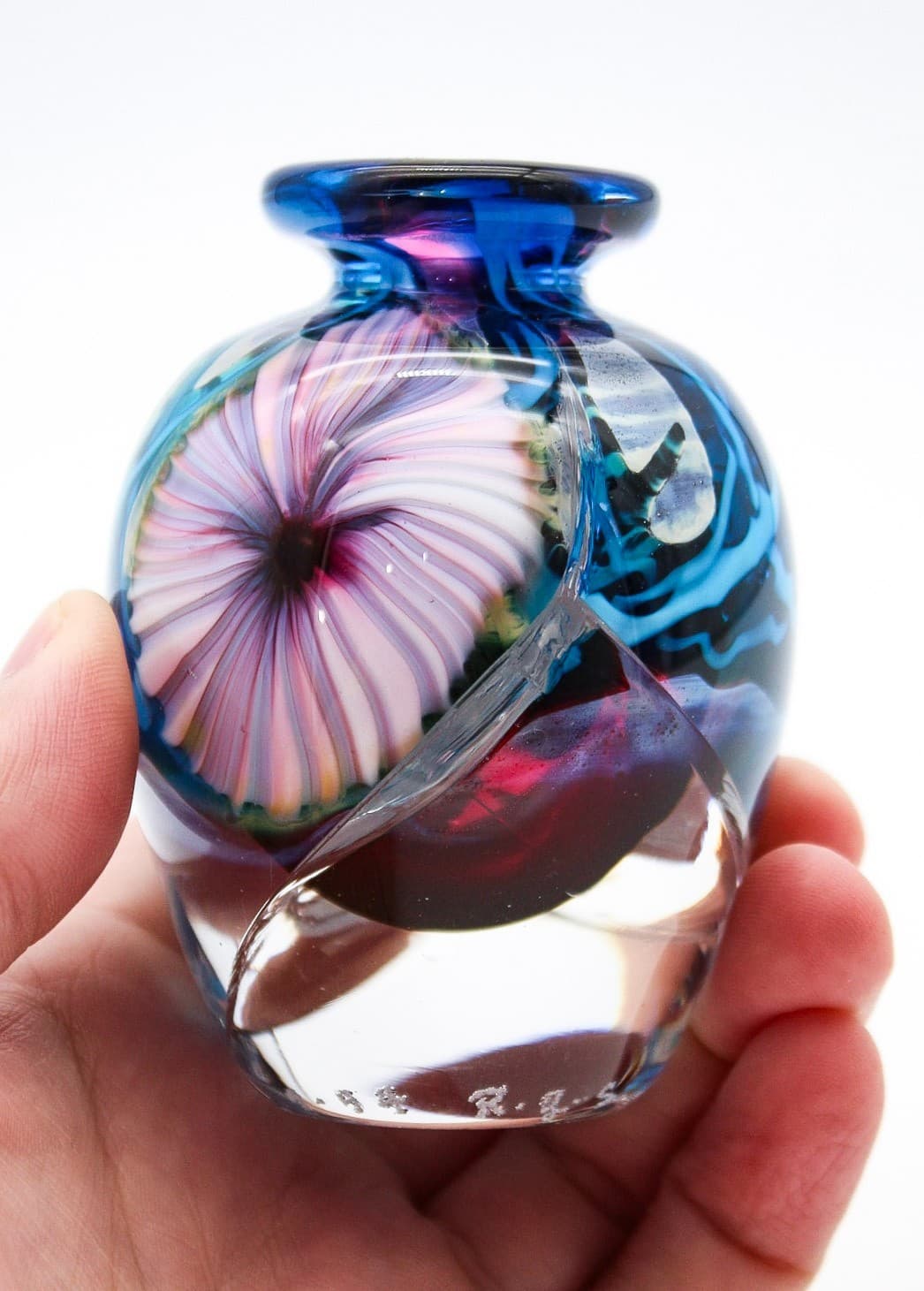David R. Boutin Signed Studio Multicolor Art Glass Bud Vase Perfume Bottle - Thumbnail 5