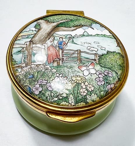 ENGLISH ENAMELS "The Poetry Of Love" Franklin Mint Hand Painted Trinket Box - Thumbnail 5