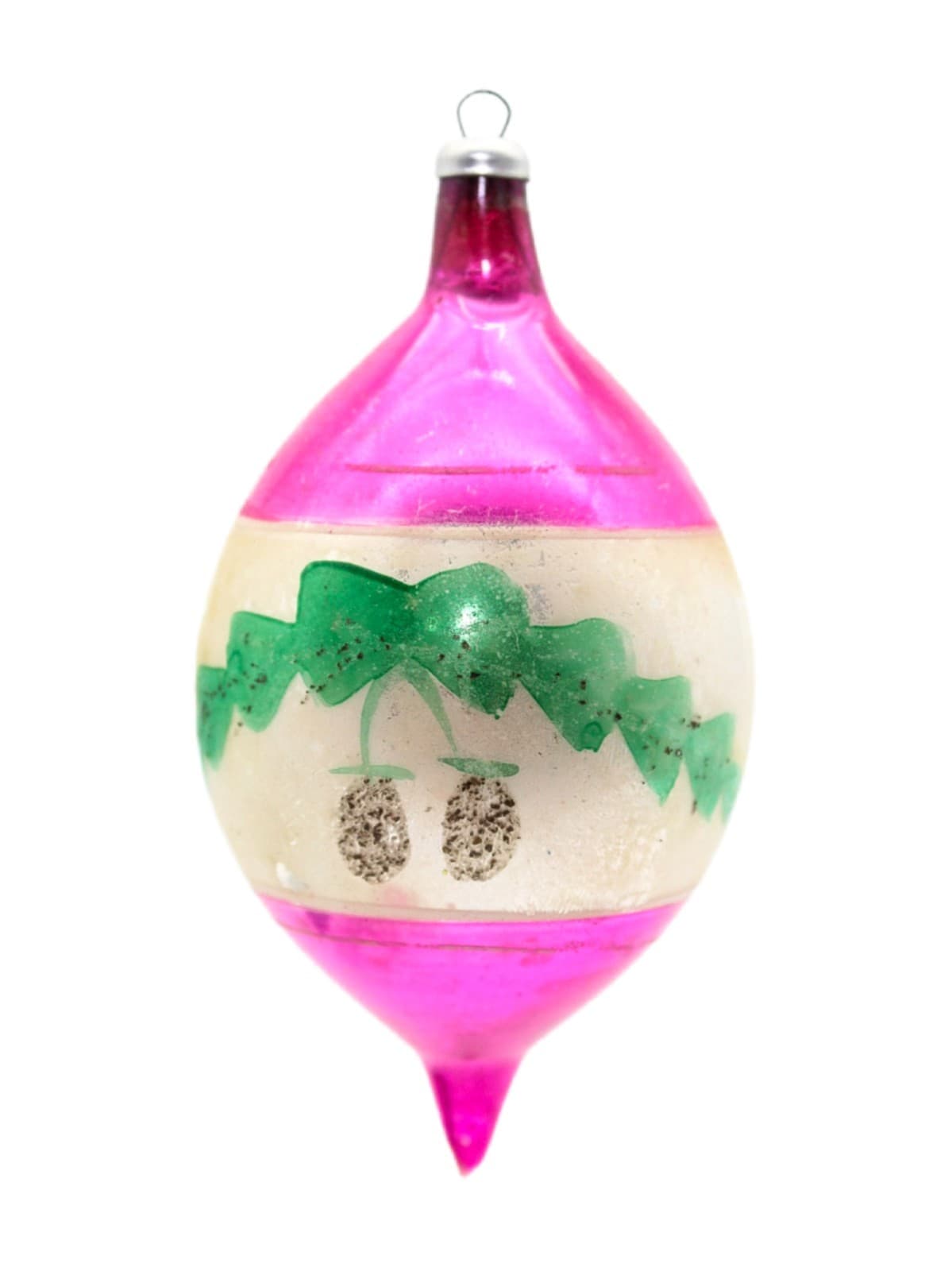 Vintage Made In Poland Mercury Glass Pinecone Pink Silver Teardrop Ornament - Image 1