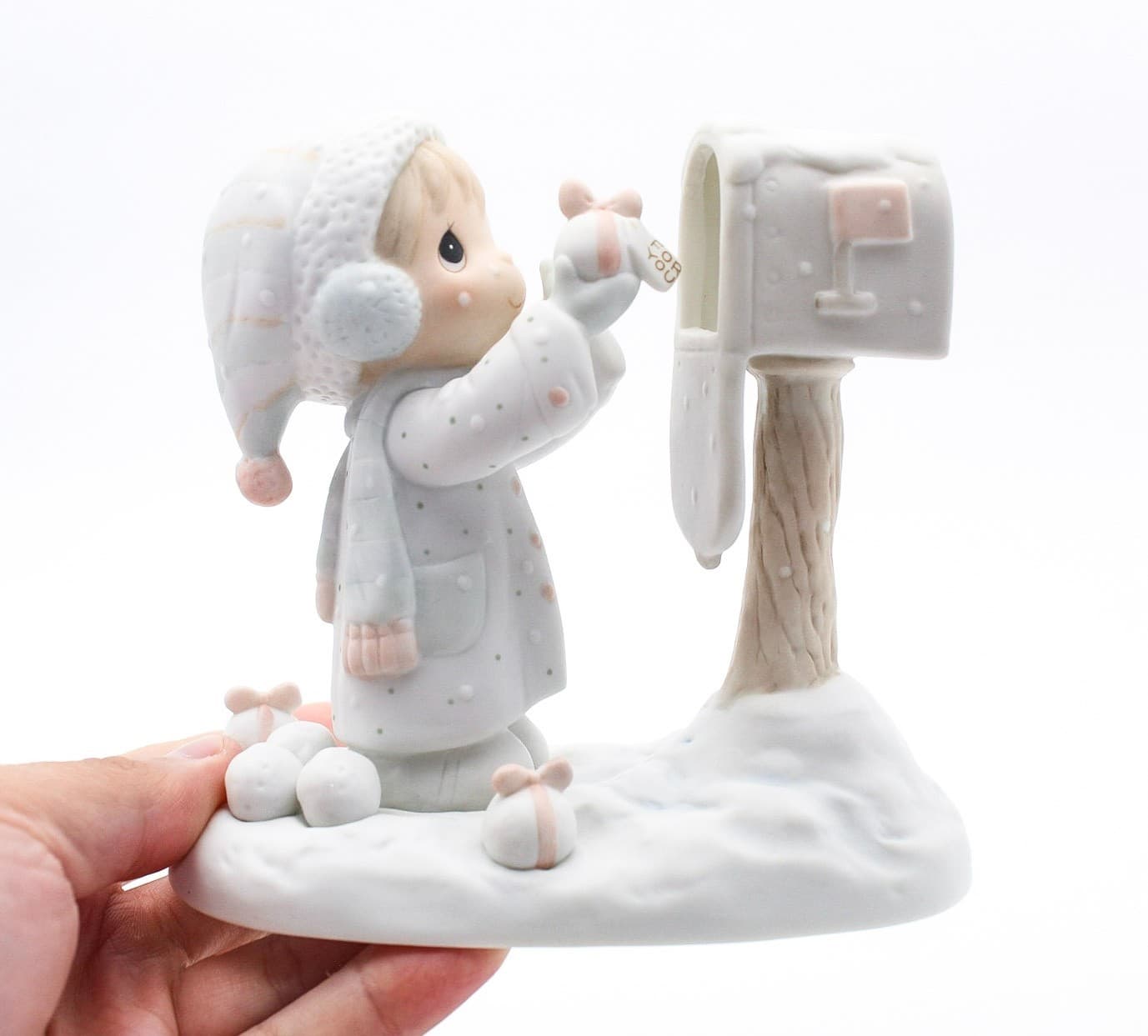 Precious Moments I'm Sending You A White Christmas Porcelain Figurine 1984 - Thumbnail 2