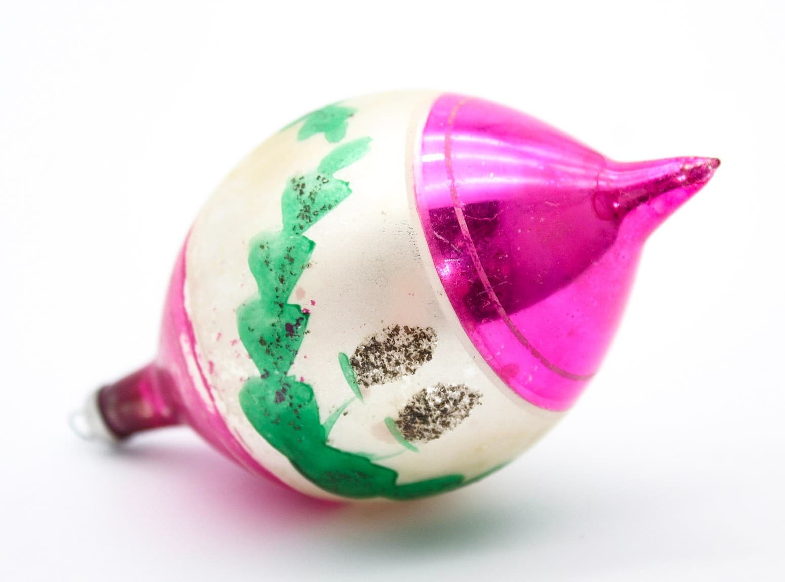 Vintage Made In Poland Mercury Glass Pinecone Pink Silver Teardrop Ornament - Thumbnail 5