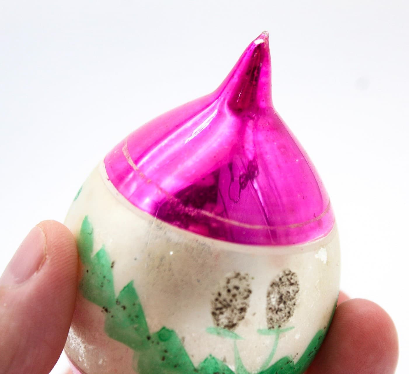 Vintage Made In Poland Mercury Glass Pinecone Pink Silver Teardrop Ornament - Thumbnail 6