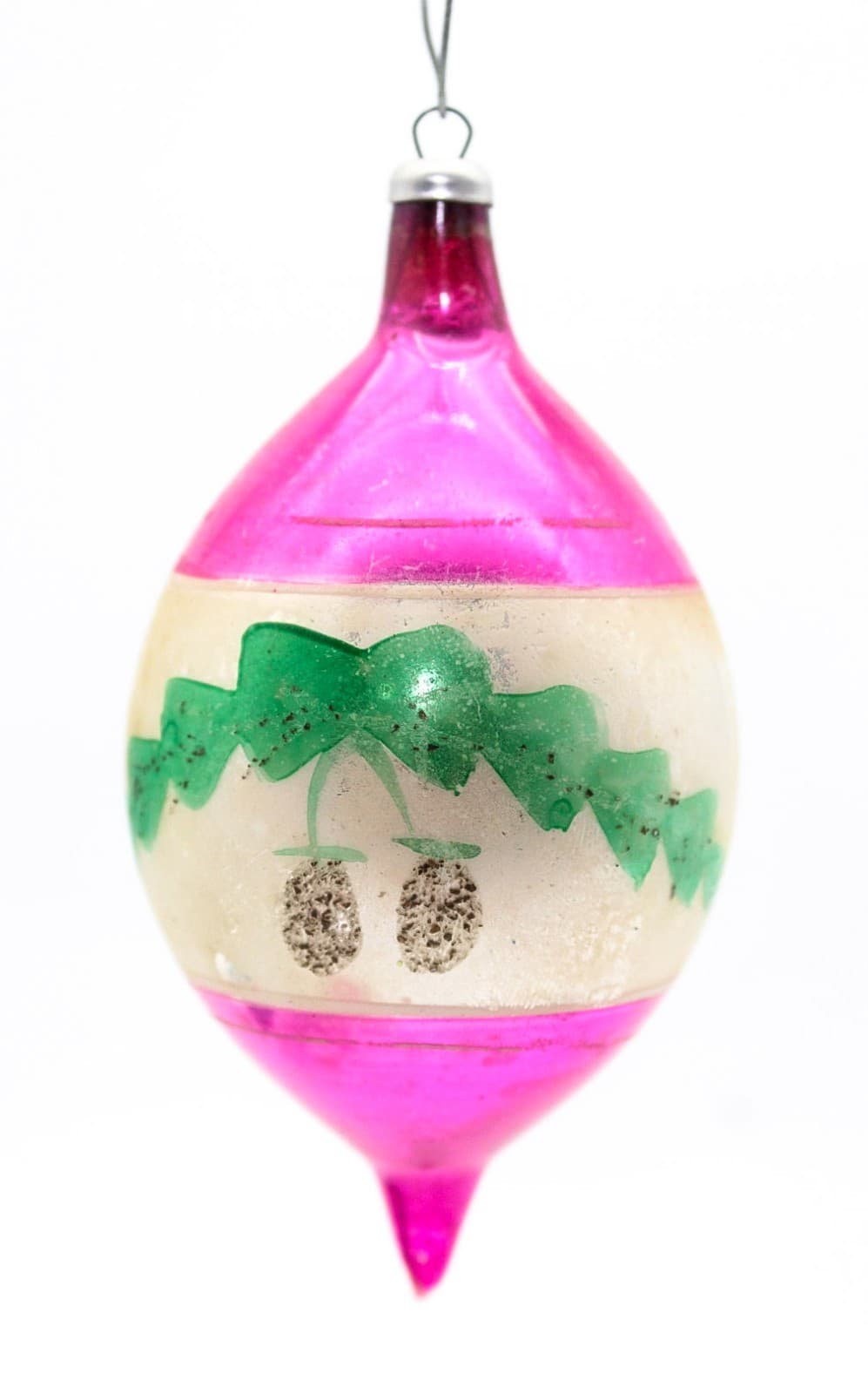 Vintage Made In Poland Mercury Glass Pinecone Pink Silver Teardrop Ornament - Thumbnail 7