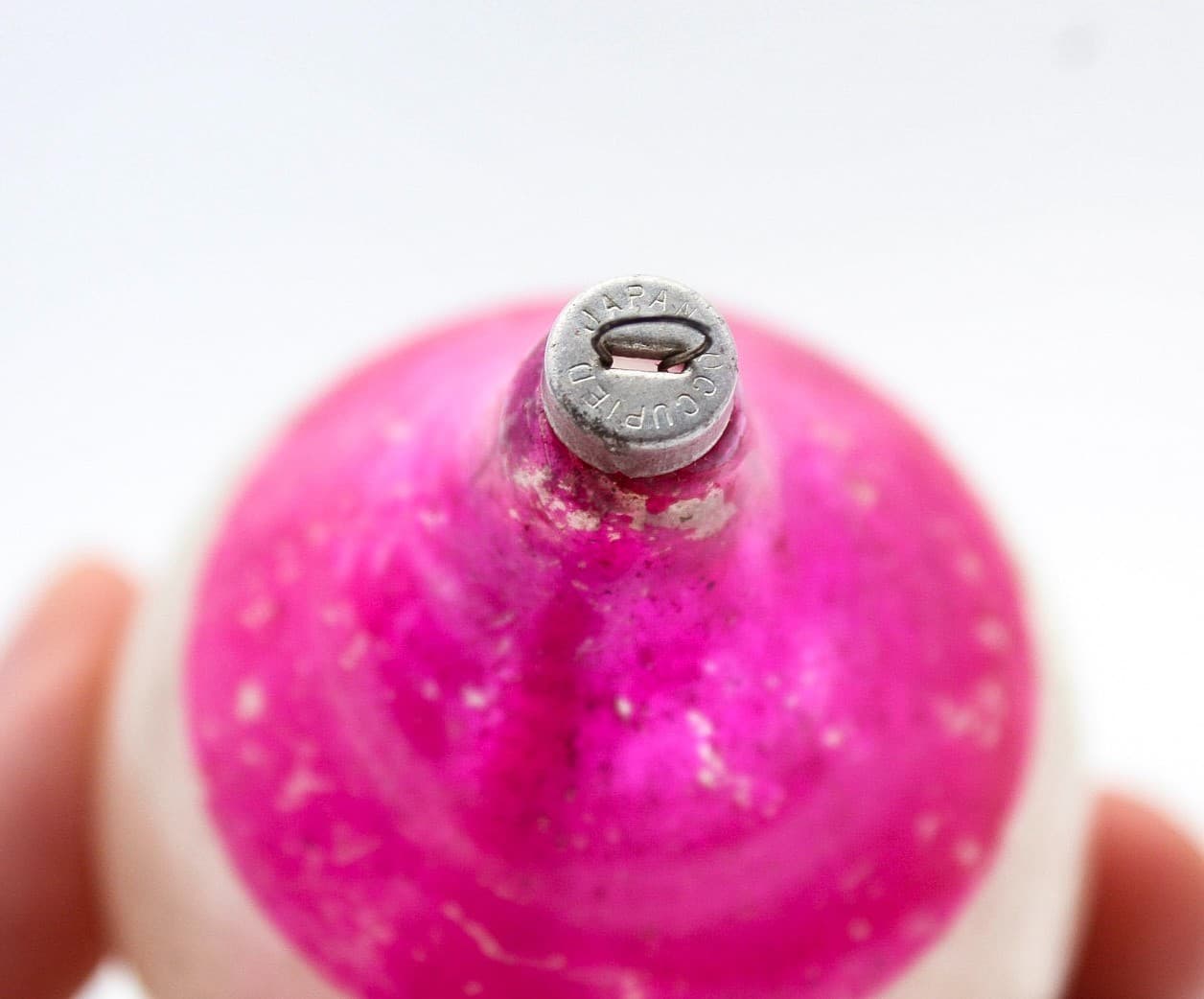 Vtg Made In Poland Mercury Glass Pink Silver Indent Reflector Teardrop Ornament - Thumbnail 5