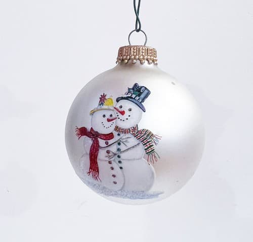 2 Vintage Carol Culhane Mr. & Mrs. Snowman Round Blown Glass Christmas Ornament - Thumbnail 2