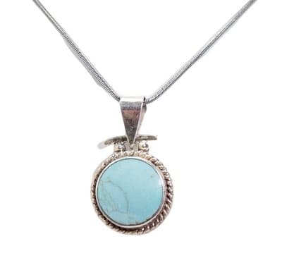 Vintage 925 Sterling Silver Natural Turquoise Pendant Necklace Made In Mexico - Image 1