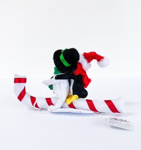 Vintage Annalee Tobogganing Buddies on Candy Cane 3" Christmas Doll - Thumbnail 3
