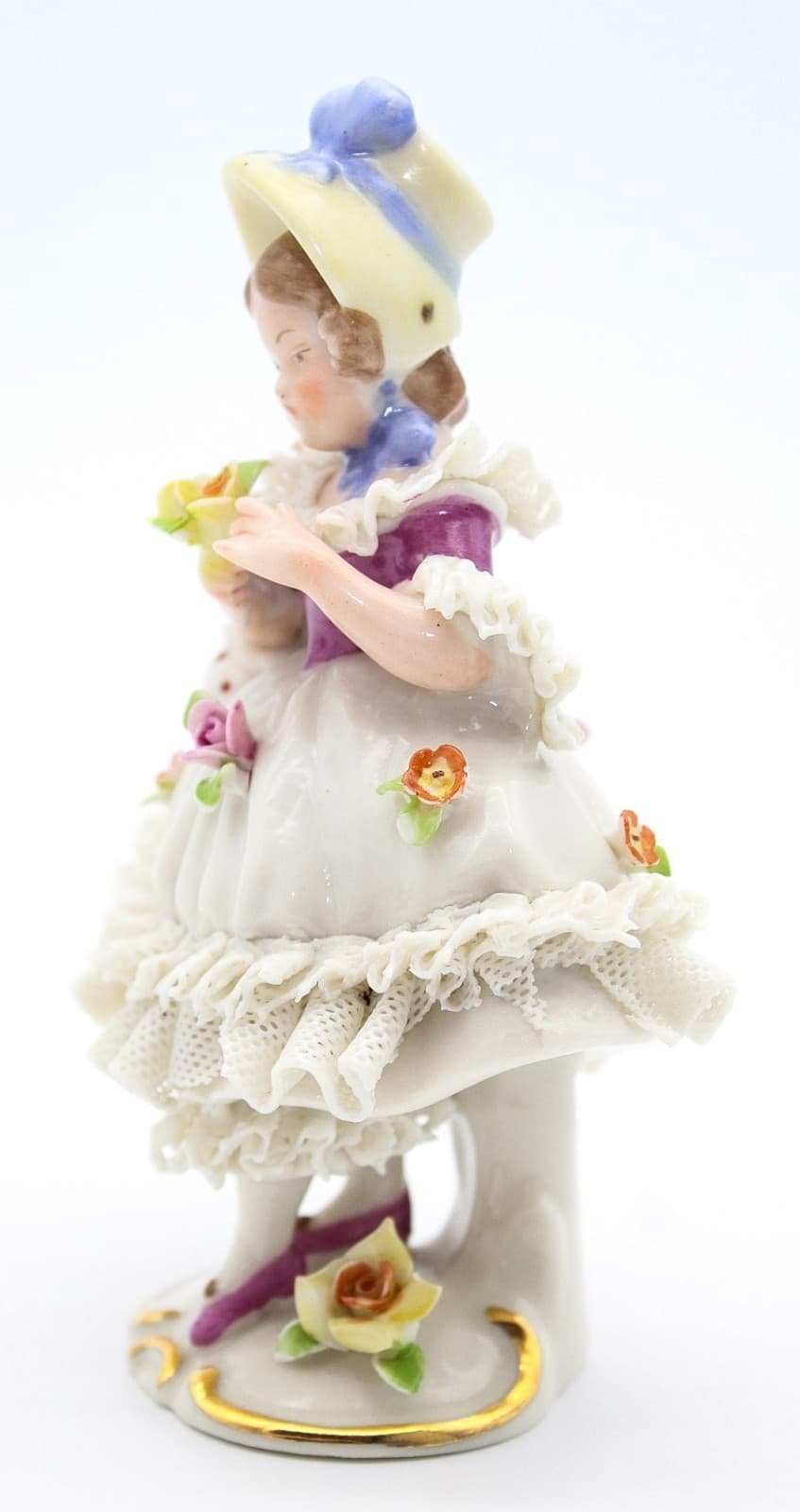 Frankenthal Friedrich Wilhelm Wessel Germany Hand Painted Laced Girl Figurine 5" - Thumbnail 2