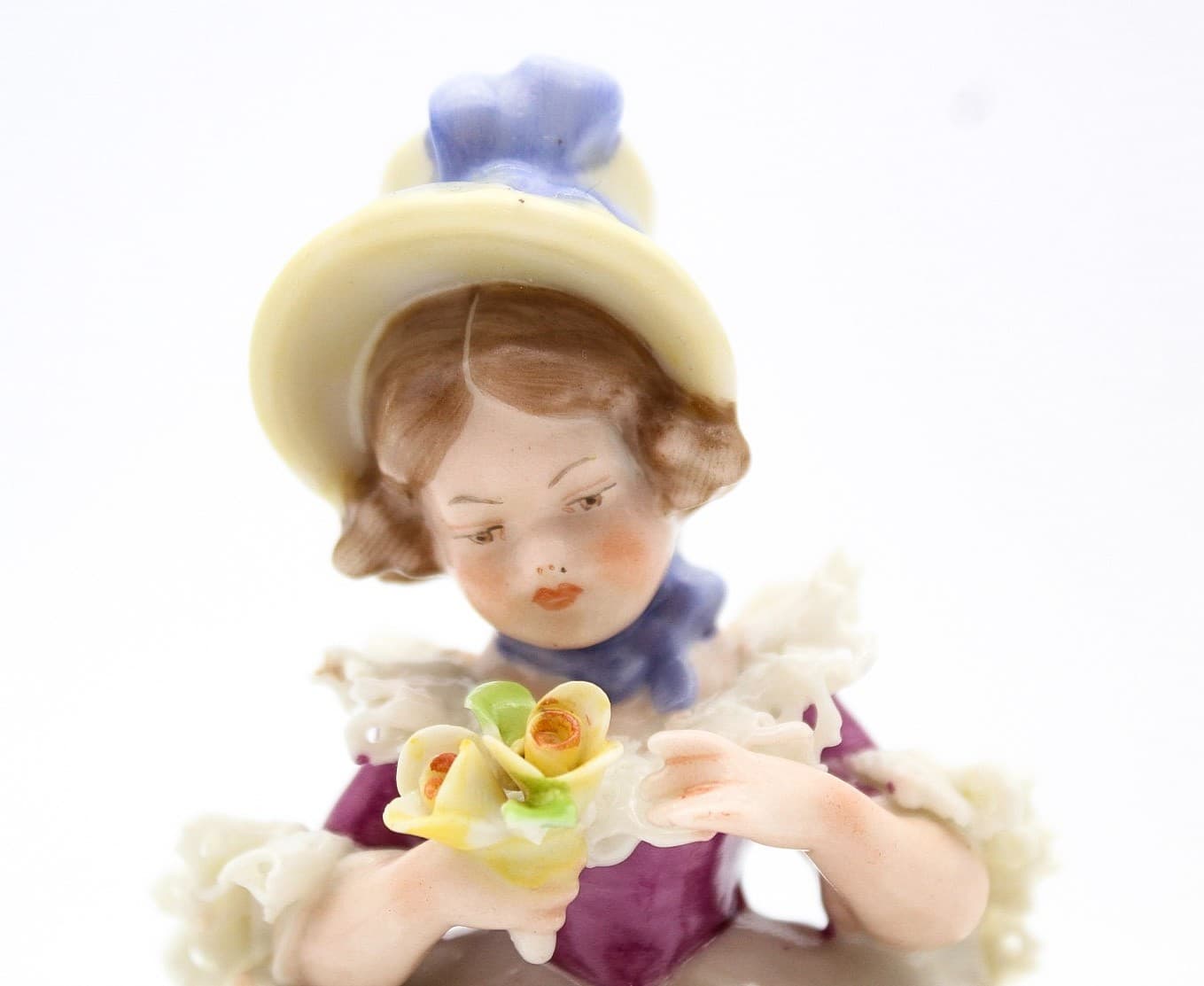 Frankenthal Friedrich Wilhelm Wessel Germany Hand Painted Laced Girl Figurine 5" - Thumbnail 3
