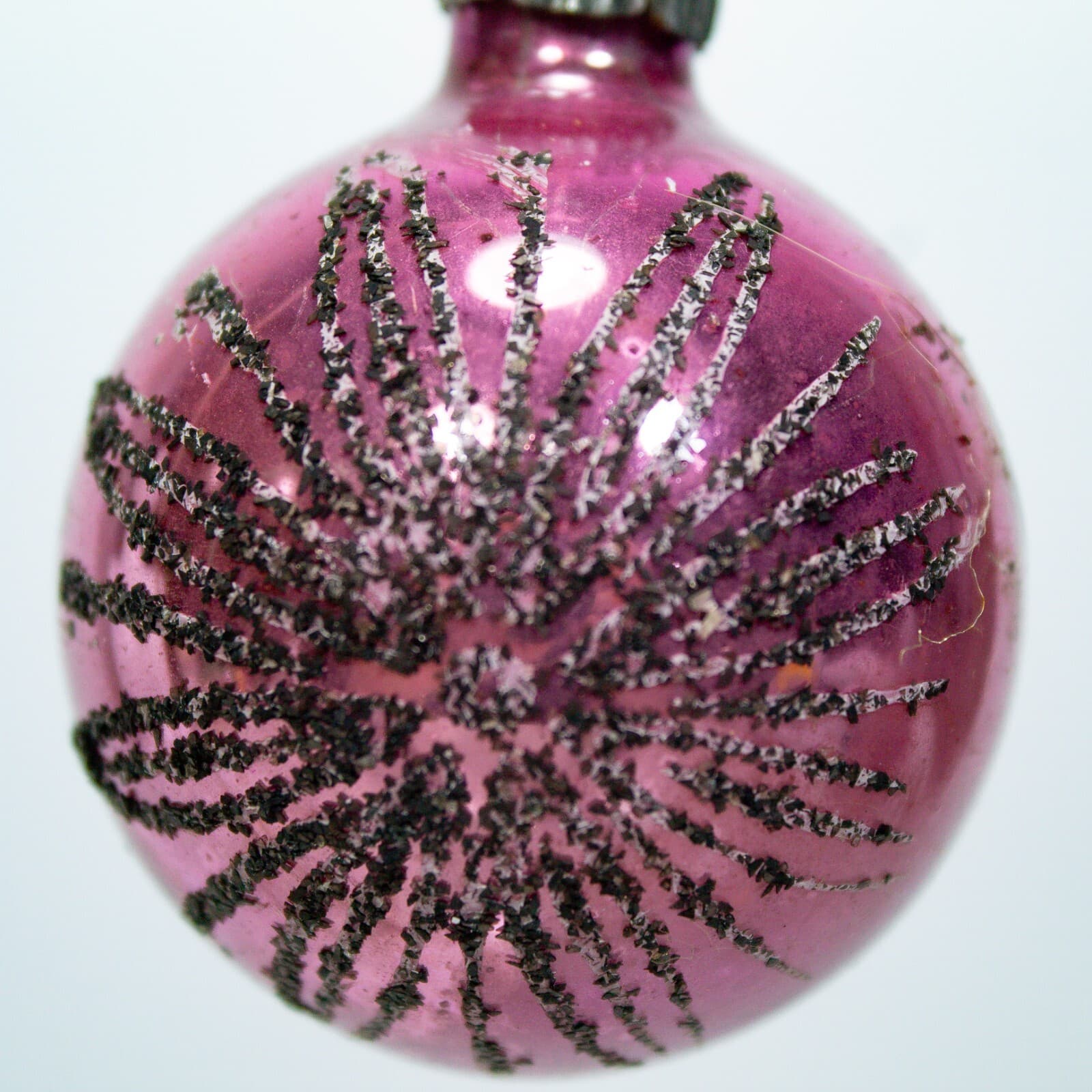 Vintage West Germany Glitter Star Round Pink Glass Christmas Ornament - Thumbnail 2