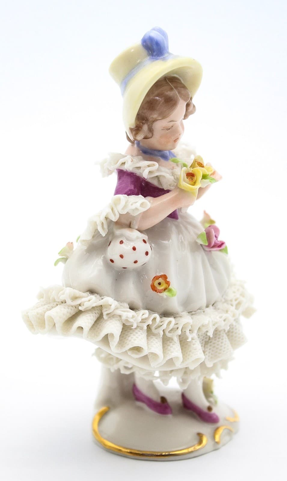 Frankenthal Friedrich Wilhelm Wessel Germany Hand Painted Laced Girl Figurine 5" - Thumbnail 4