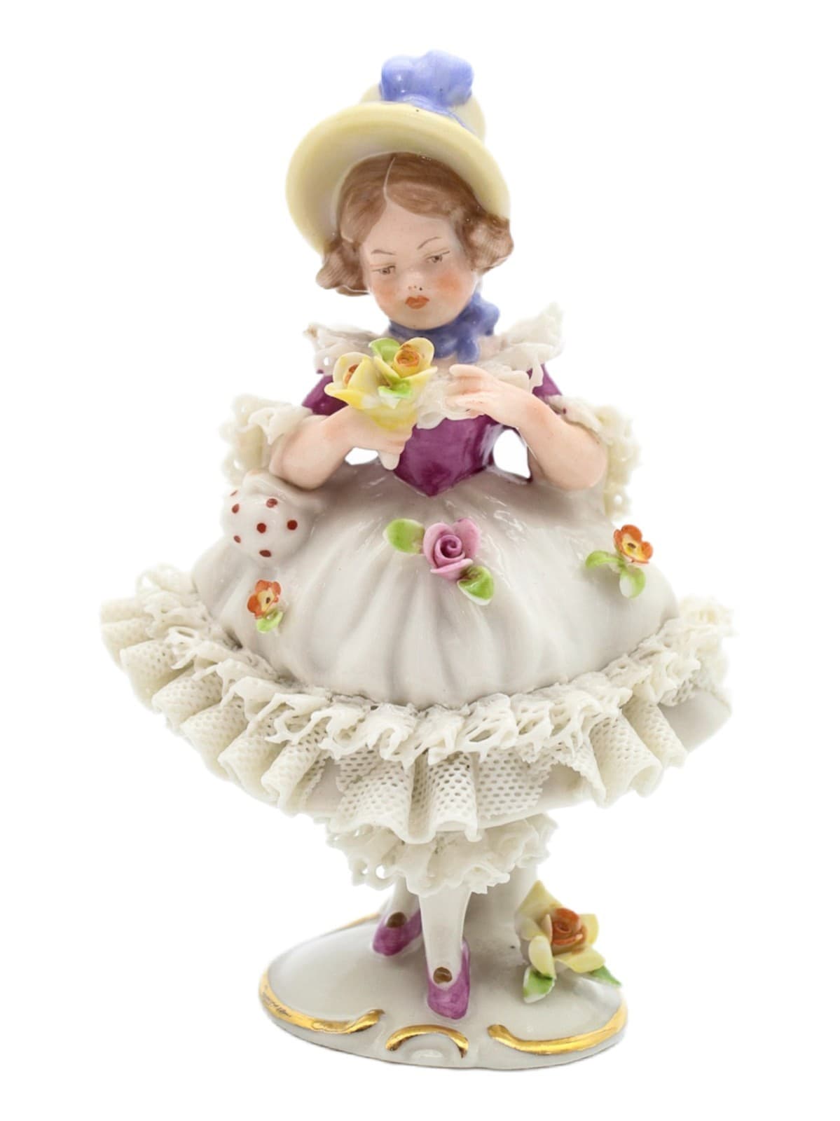 Frankenthal Friedrich Wilhelm Wessel Germany Hand Painted Laced Girl Figurine 5" - Image 1