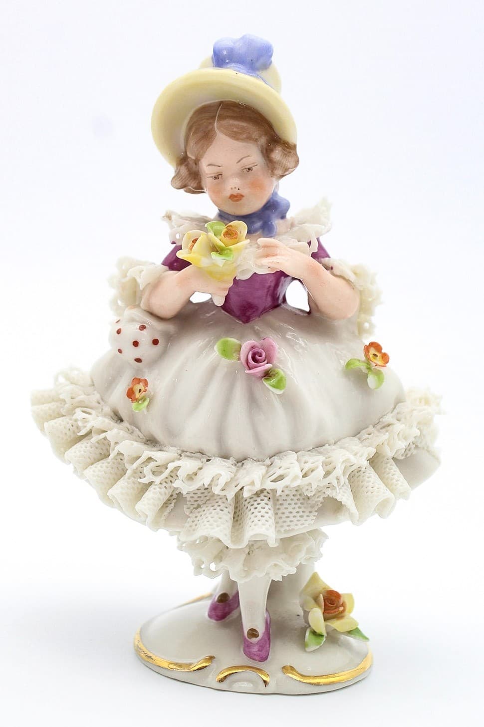 Frankenthal Friedrich Wilhelm Wessel Germany Hand Painted Laced Girl Figurine 5" - Thumbnail 11