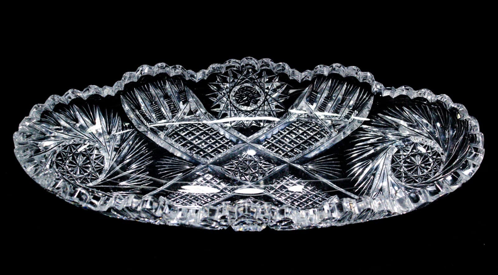 AMERICAN BRILLIANT ABP Antique Deep Cut Crystal Celery Serving Dish Bowl - Thumbnail 9