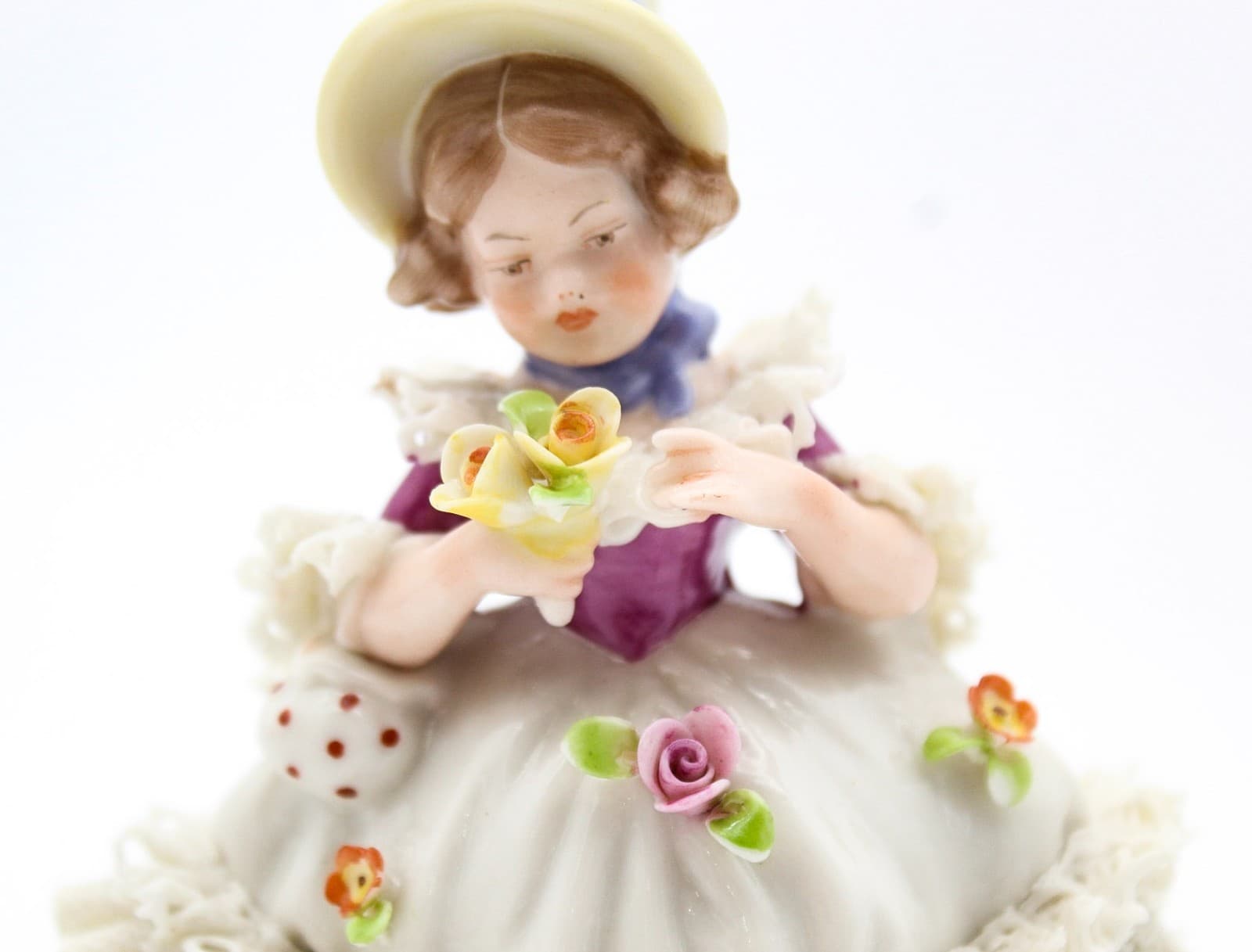 Frankenthal Friedrich Wilhelm Wessel Germany Hand Painted Laced Girl Figurine 5" - Thumbnail 5