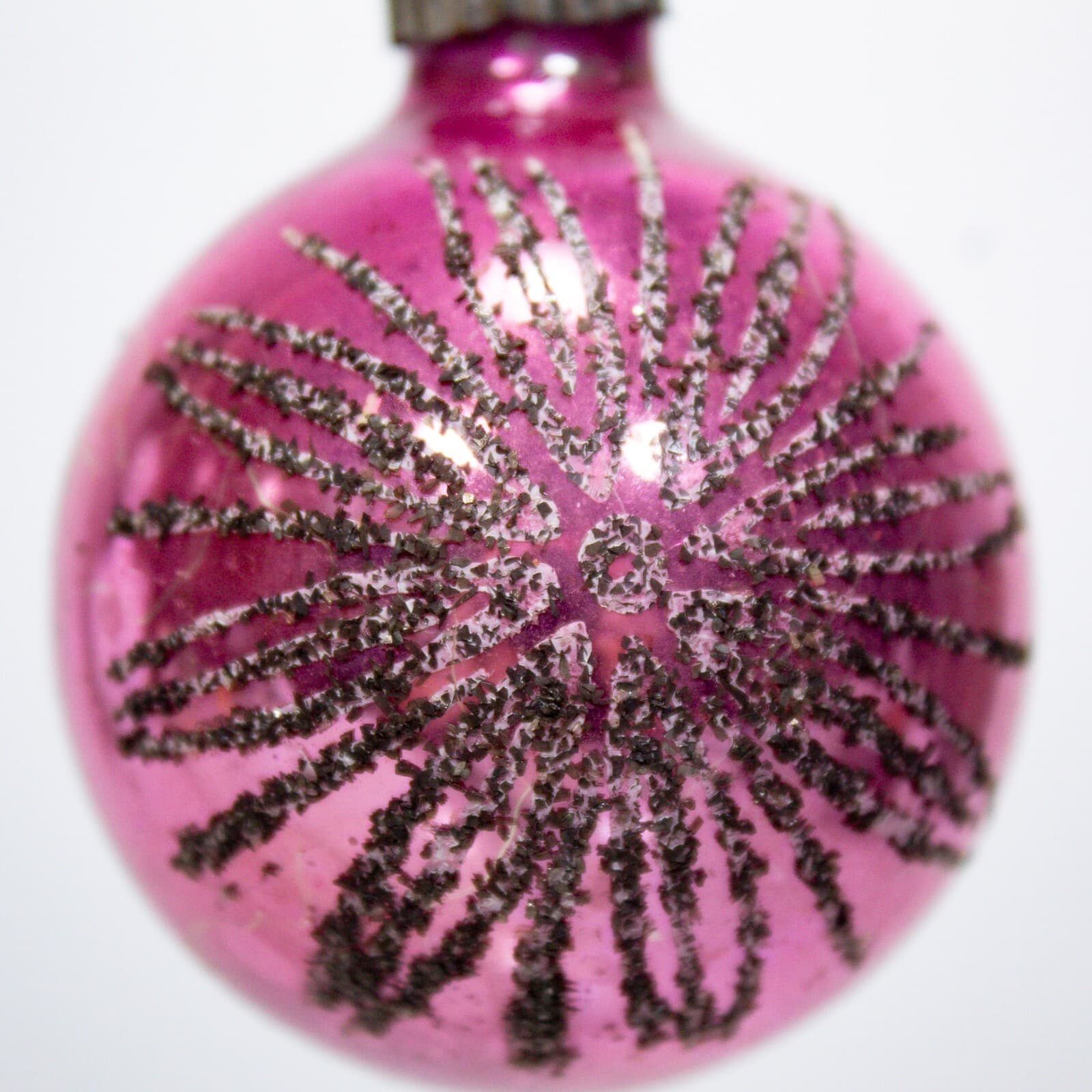 Vintage West Germany Glitter Star Round Pink Glass Christmas Ornament - Thumbnail 3