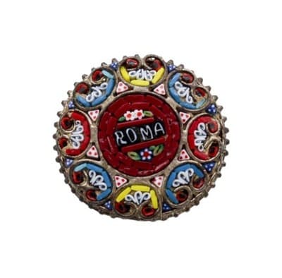 Antique Micro Mosaic Glass Made In Italy Roma Round Pin Brooch - Image 1
