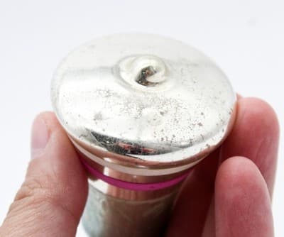 Shiny Brite Feathered Silvered Pink White Striped Glass Bell Christmas Ornament - Thumbnail 3