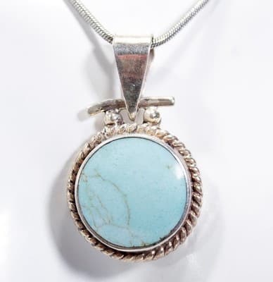Vintage 925 Sterling Silver Natural Turquoise Pendant Necklace Made In Mexico - Thumbnail 3