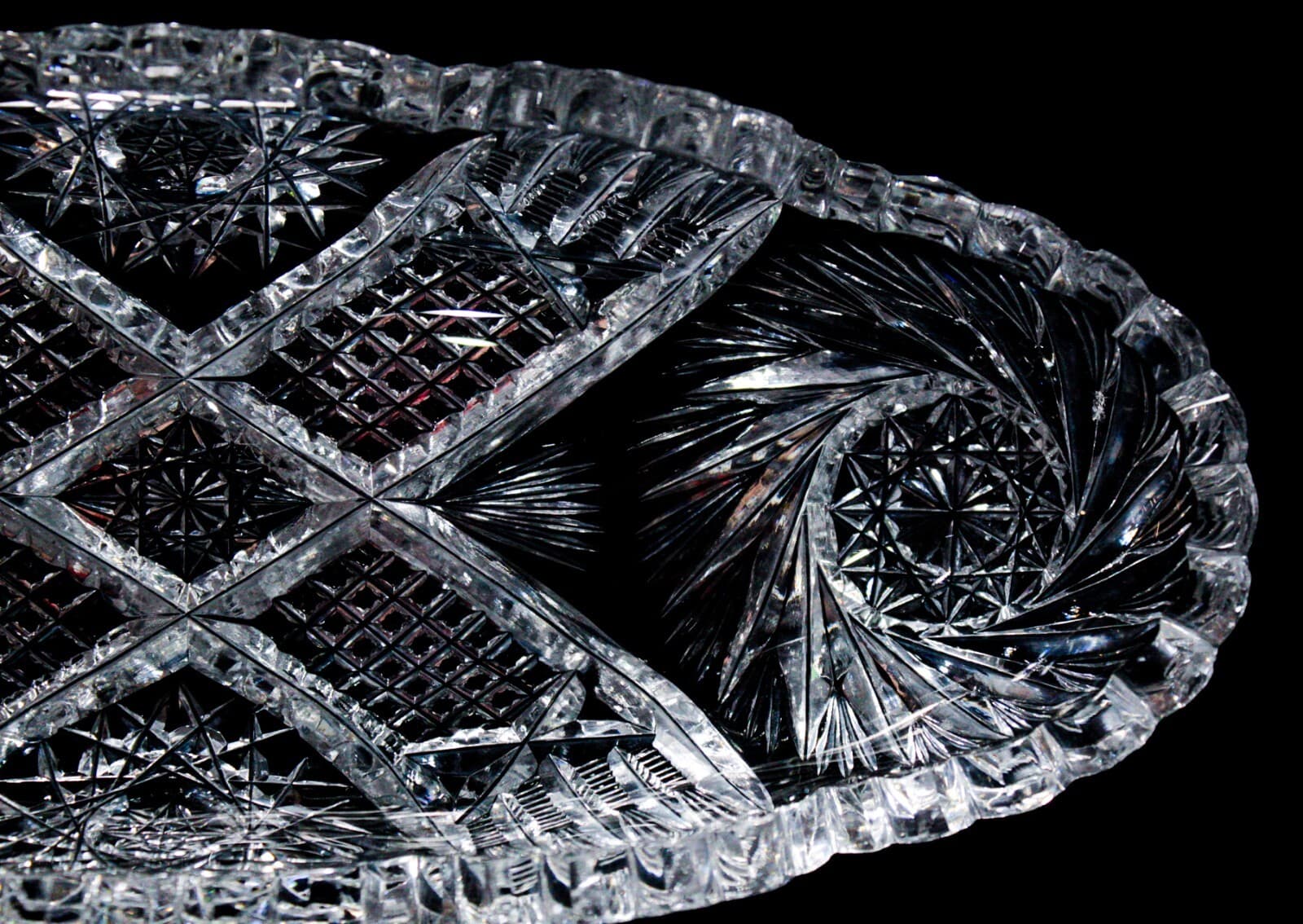 AMERICAN BRILLIANT ABP Antique Deep Cut Crystal Celery Serving Dish Bowl - Thumbnail 5