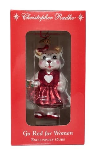 CHRISTOPHER RADKO "Go Red For Women" Glass Bear Christmas Ornament NIB - Image 1