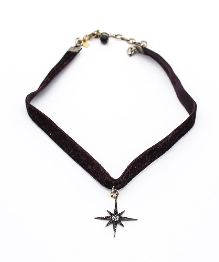 Natalie B. Jewelry Brown Velvet Choker Necklace 925 Sterling Silver Star Pendant - Thumbnail 7