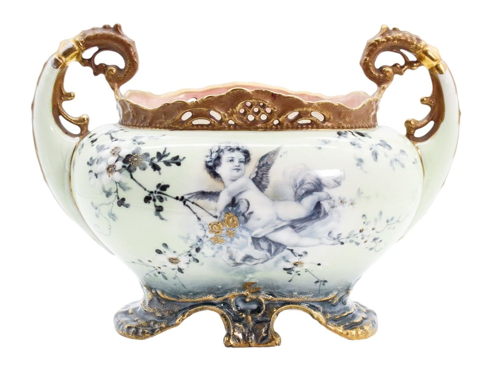 Antique Hand Painted Vienna Porcelain Centerpiece Bowl/Jardiniere Cherub Motif - Image 1