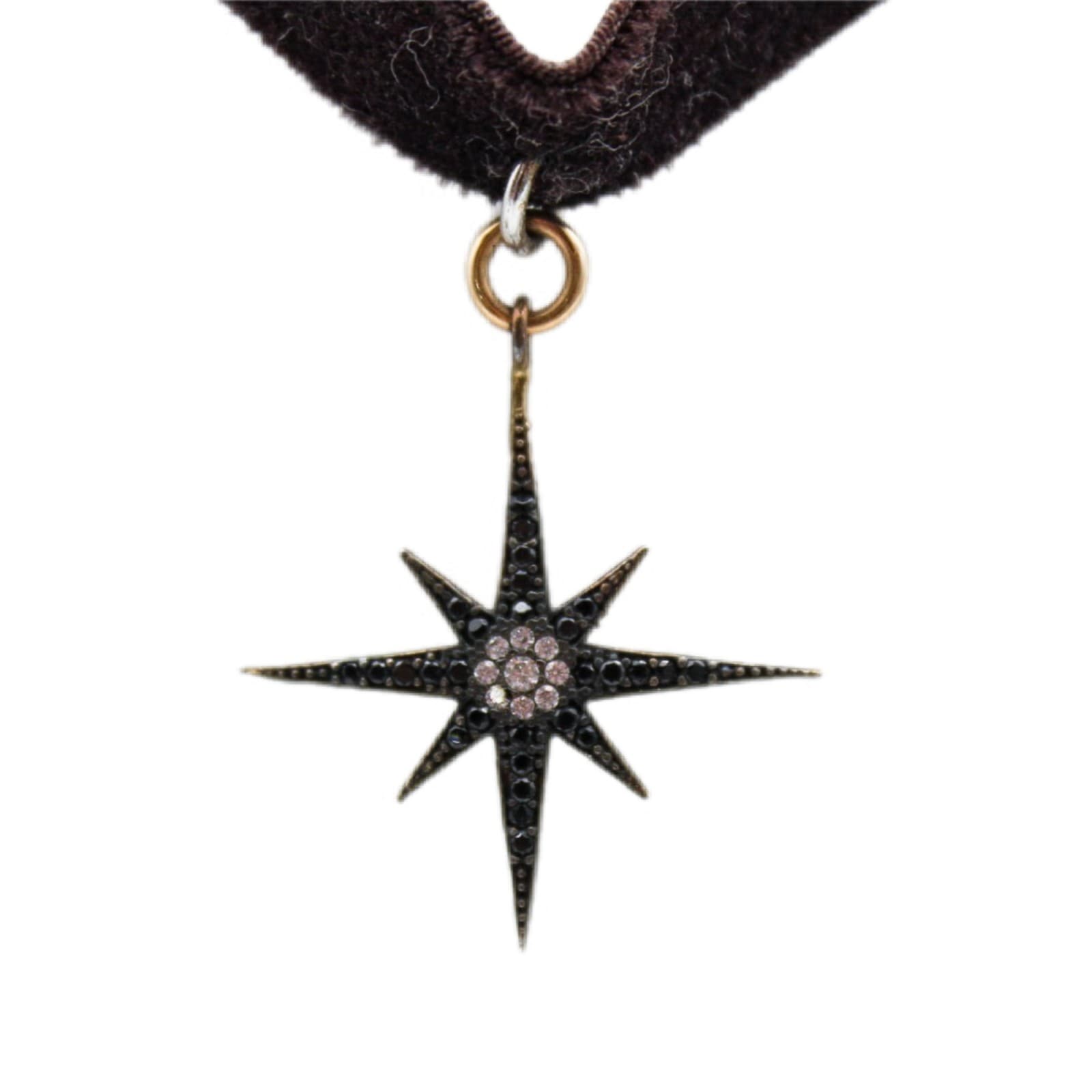 Natalie B. Jewelry Brown Velvet Choker Necklace 925 Sterling Silver Star Pendant - Image 1