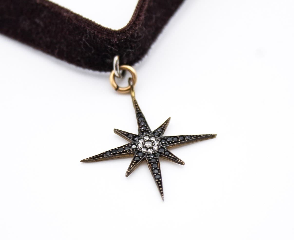 Natalie B. Jewelry Brown Velvet Choker Necklace 925 Sterling Silver Star Pendant - Thumbnail 6