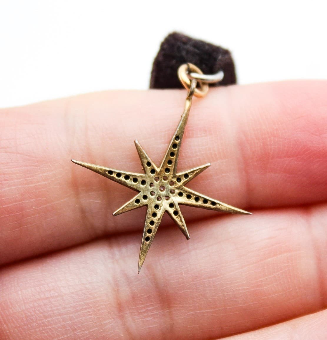 Natalie B. Jewelry Brown Velvet Choker Necklace 925 Sterling Silver Star Pendant - Thumbnail 2