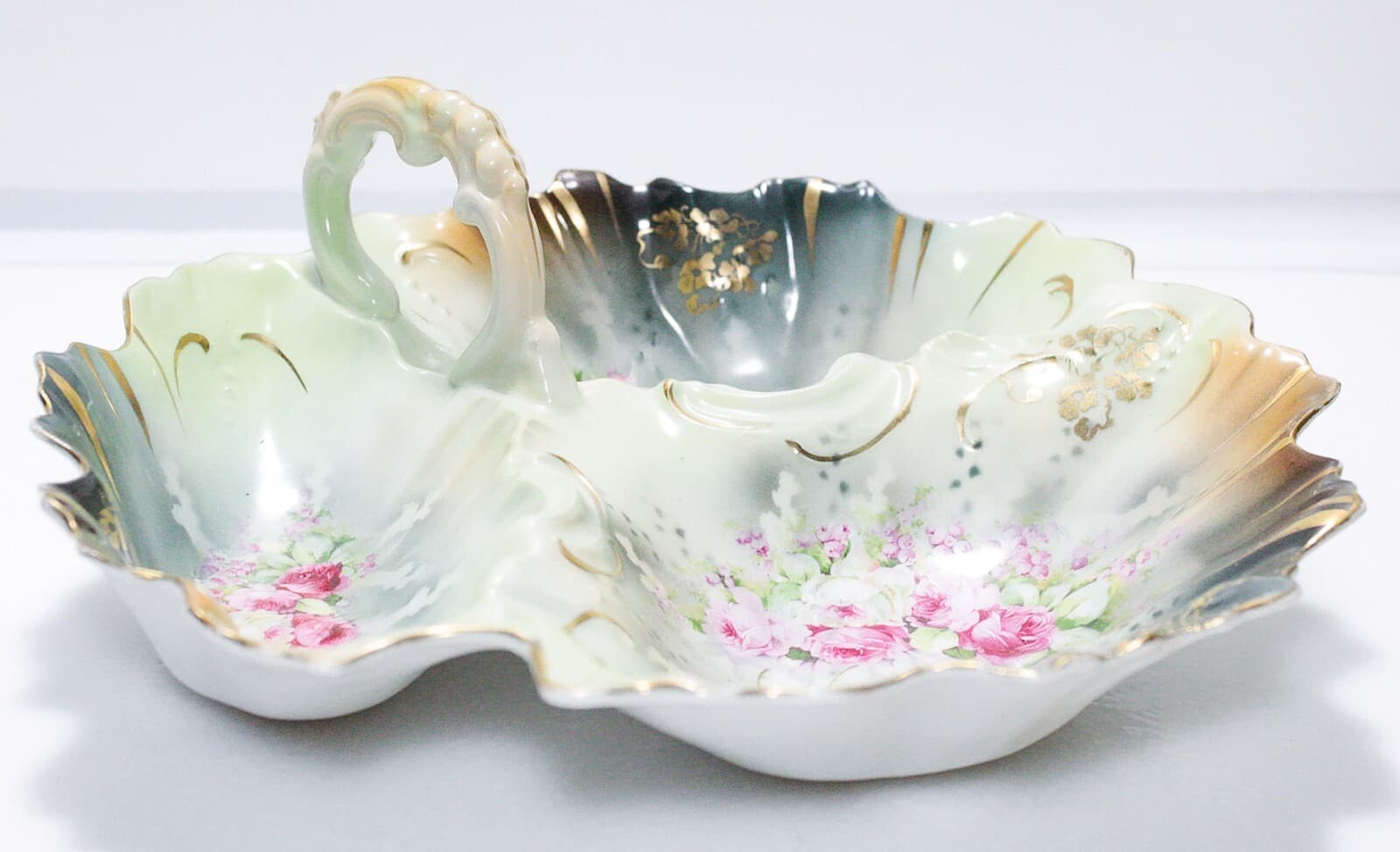BAVARIA Germany Triple Serving Handled Floral Motif Porcelain Serving Tray - Thumbnail 2