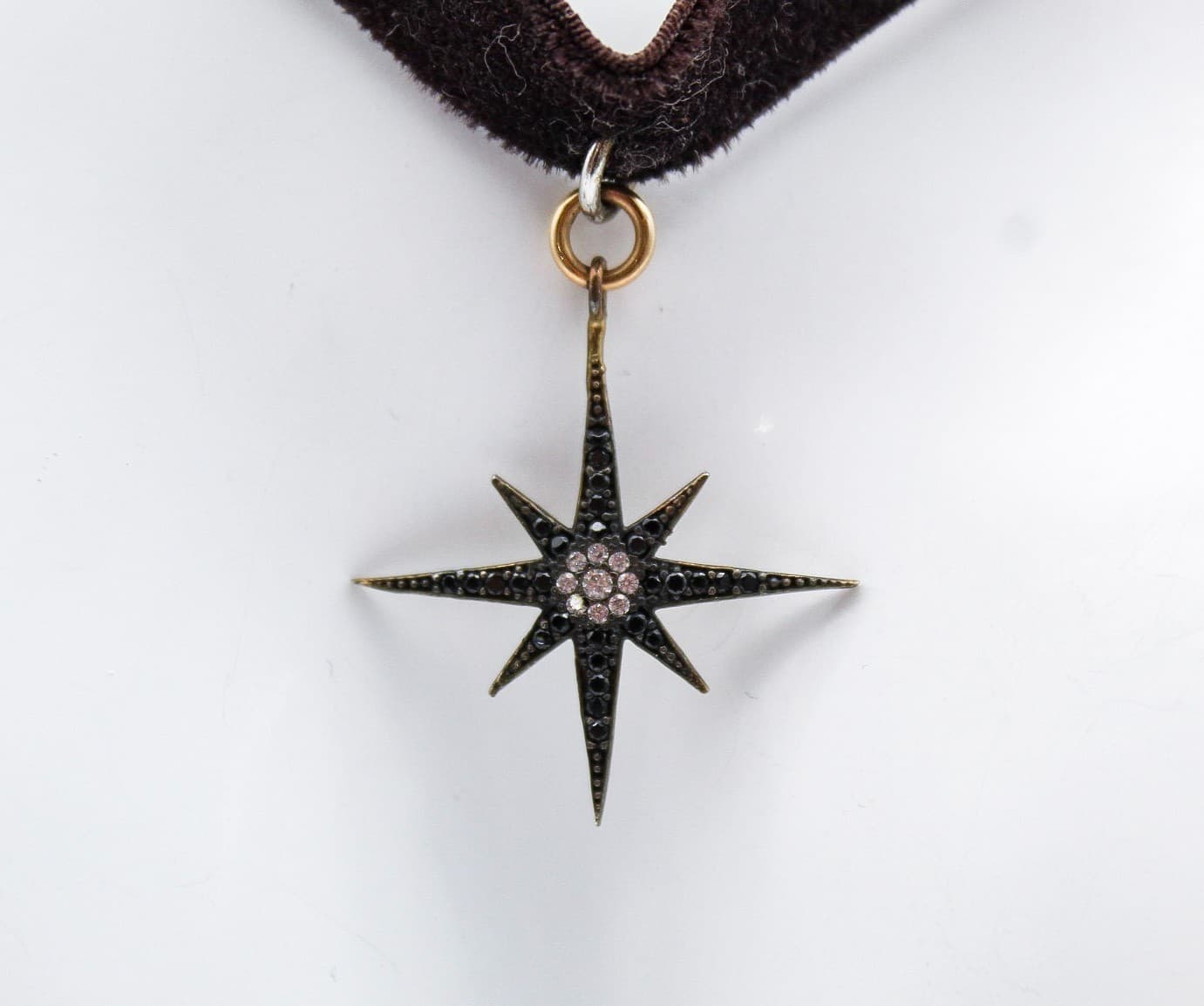 Natalie B. Jewelry Brown Velvet Choker Necklace 925 Sterling Silver Star Pendant - Thumbnail 8