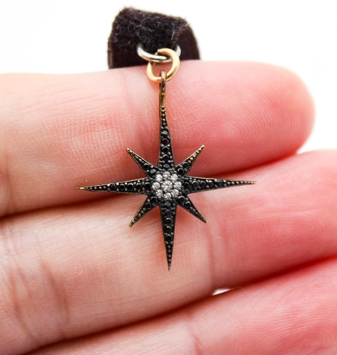 Natalie B. Jewelry Brown Velvet Choker Necklace 925 Sterling Silver Star Pendant - Thumbnail 3
