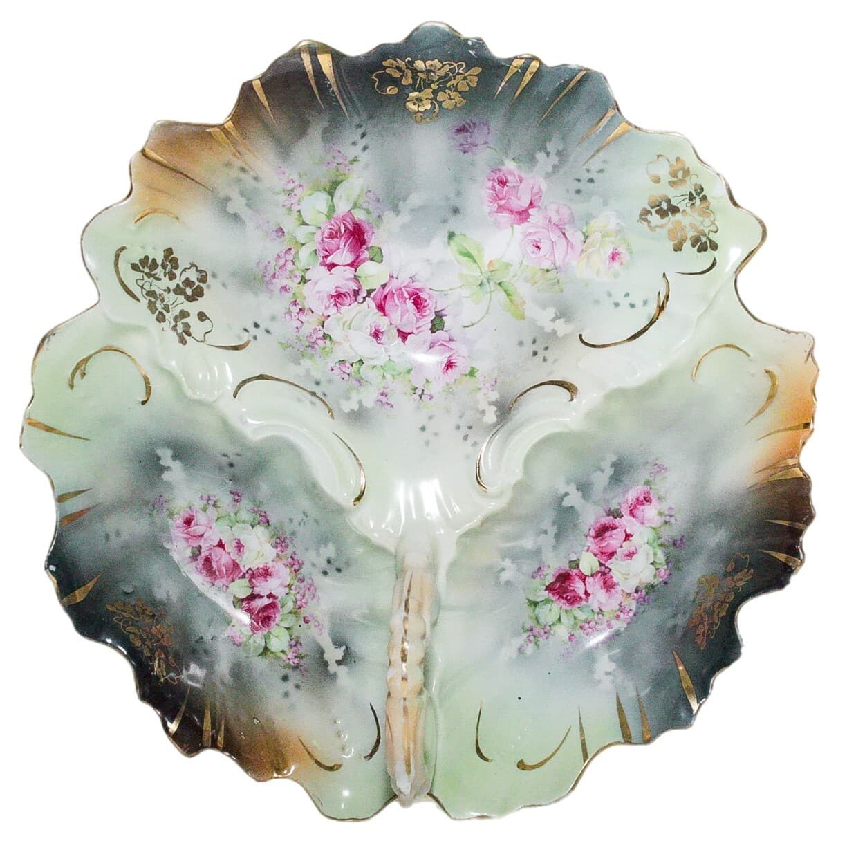 BAVARIA Germany Triple Serving Handled Floral Motif Porcelain Serving Tray - Image 1