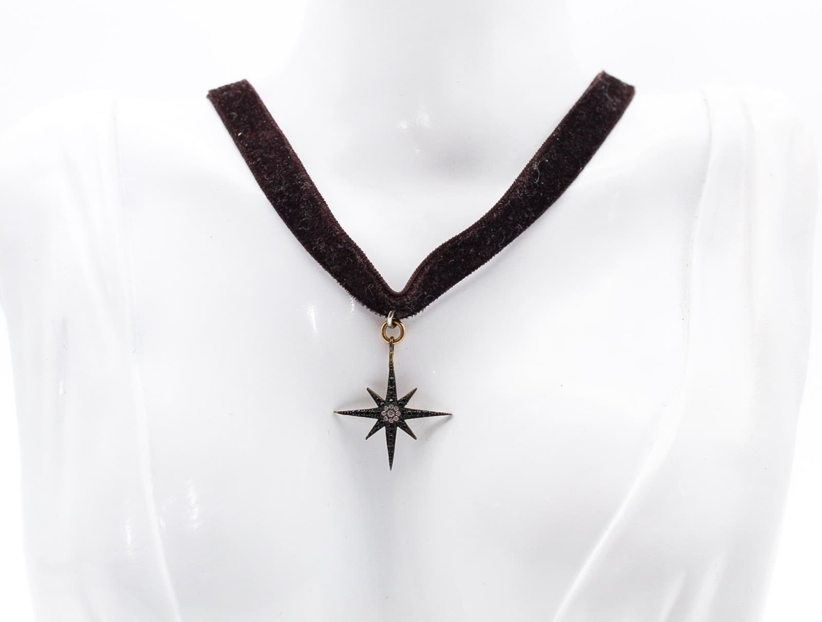 Natalie B. Jewelry Brown Velvet Choker Necklace 925 Sterling Silver Star Pendant - Thumbnail 9