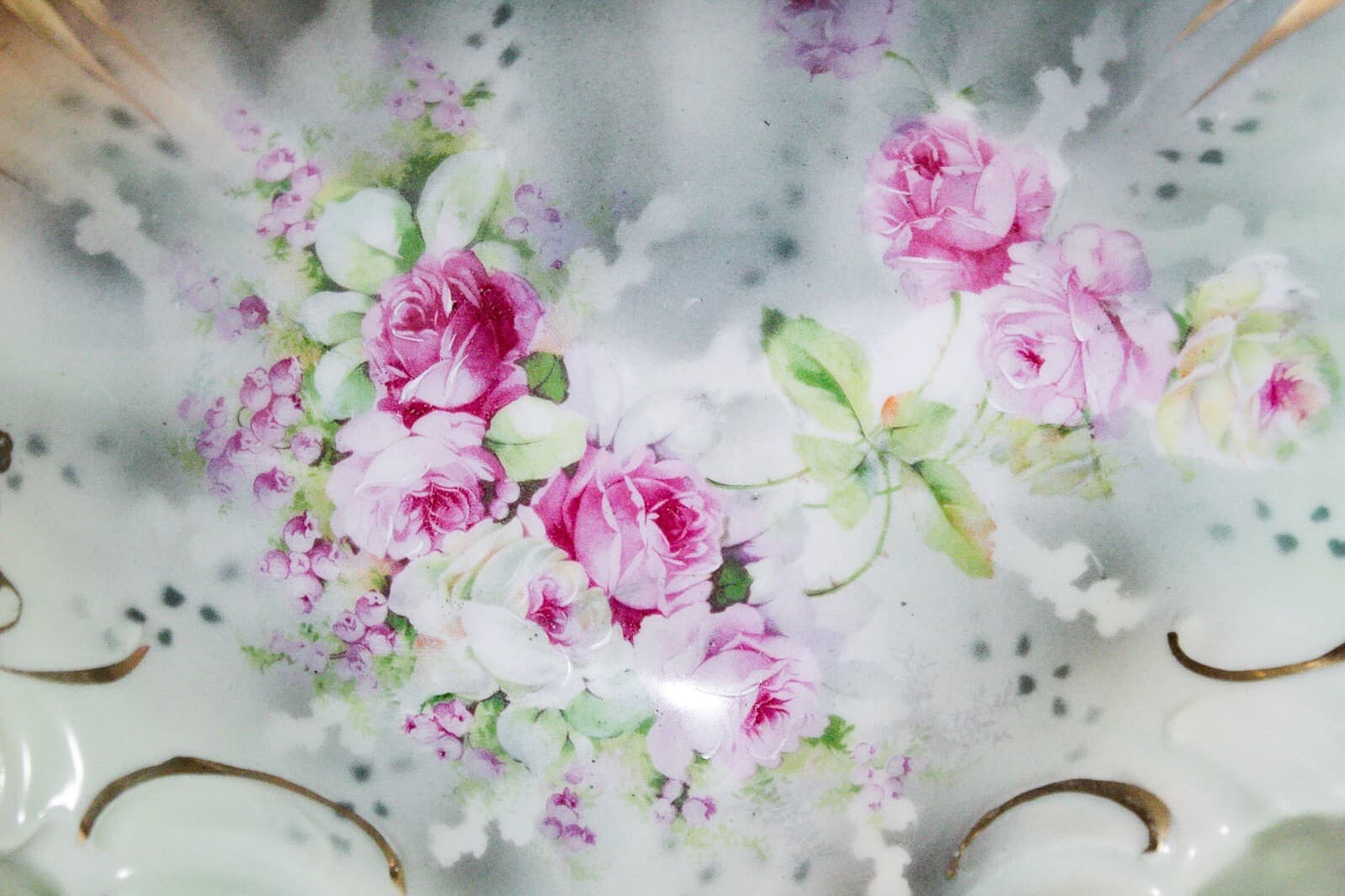 BAVARIA Germany Triple Serving Handled Floral Motif Porcelain Serving Tray - Thumbnail 3