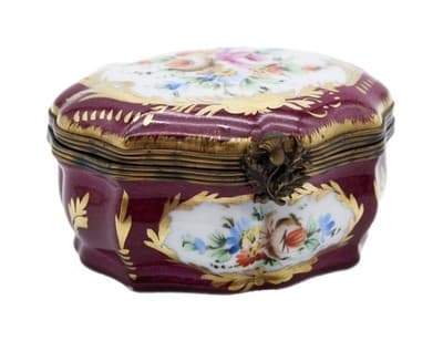Limoges France Peint Main Antique Hand Painted Floral Burgundy Porcelain Box - Image 1
