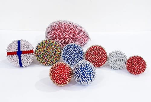 9 Vintage Push Pin Beaded Sequin Virgin Mary Bells Ball Christmas Ornaments - Thumbnail 5